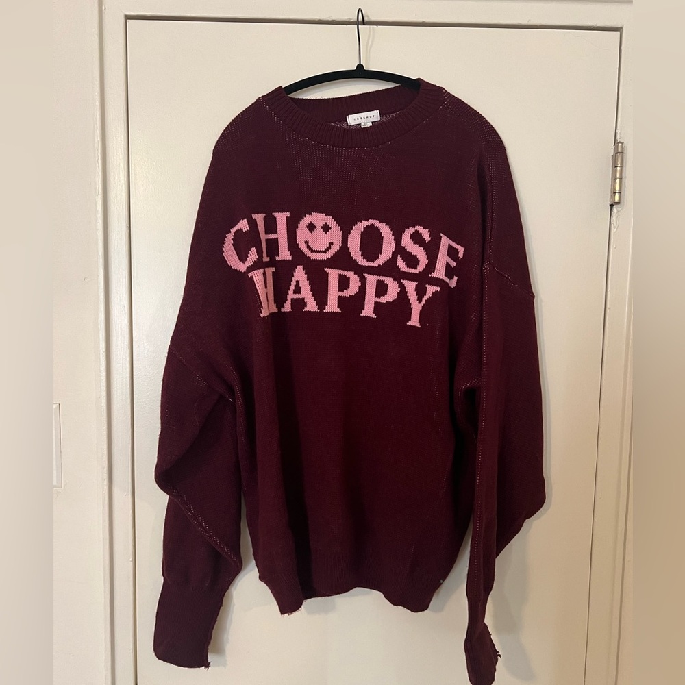 “CHOOSE HAPPY” Oversized Sweater, size L | Topshop